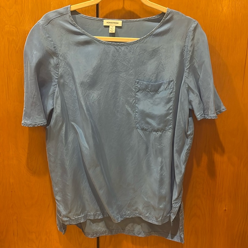 Imitation Silk pocket tee in Sky Blue